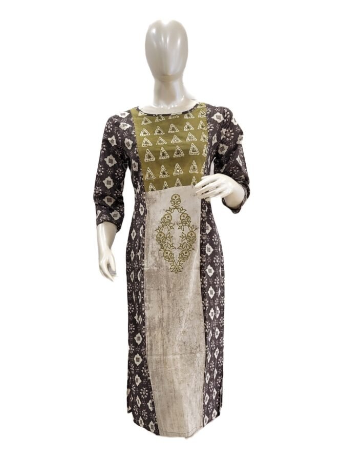 OLIVE GRAY PRINTED KURTI