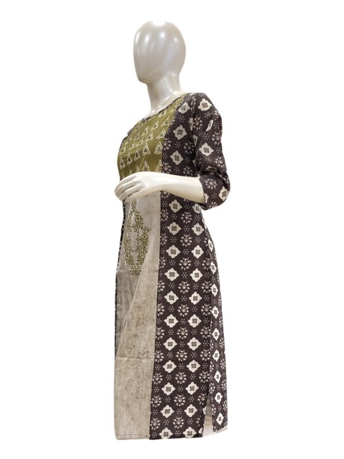 OLIVE GRAY PRINTED KURTI