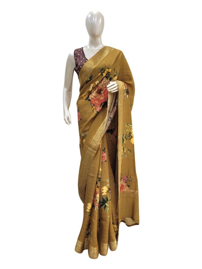 ELEGANT MUSTARD FLORAL PRINTED SARI