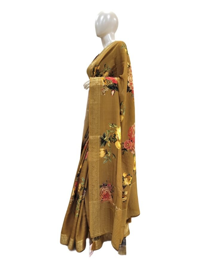 ELEGANT MUSTARD FLORAL PRINTED SARI