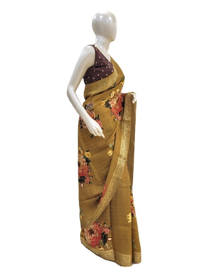 ELEGANT MUSTARD FLORAL PRINTED SARI