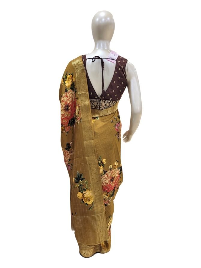 ELEGANT MUSTARD FLORAL PRINTED SARI