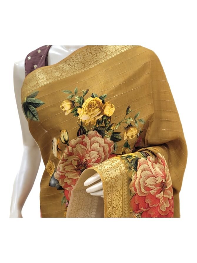 ELEGANT MUSTARD FLORAL PRINTED SARI