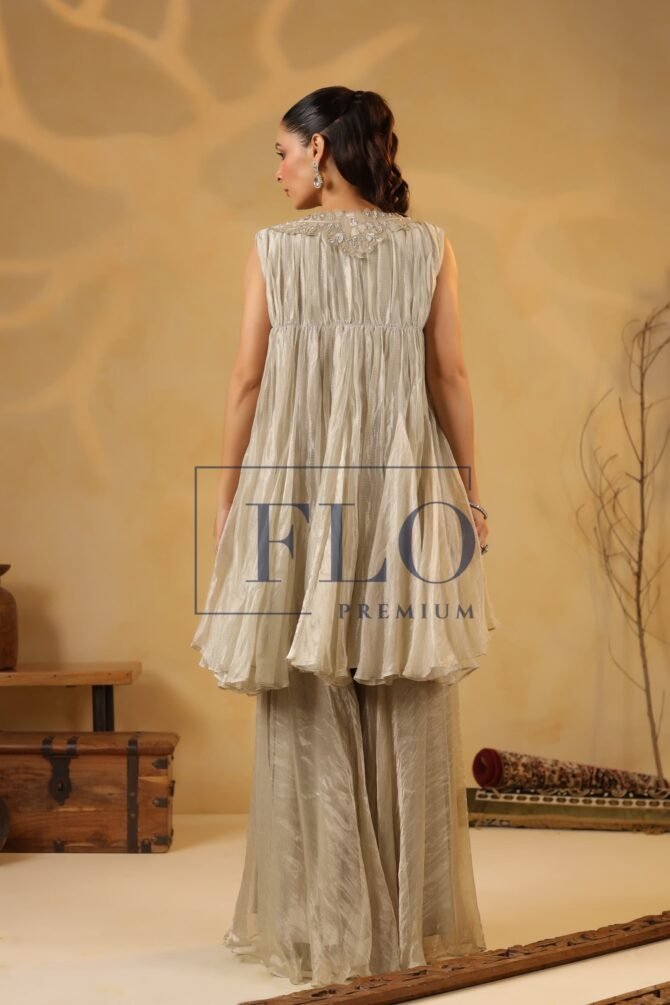 SHIMMERY IVORY TISSUE INDOWESTERN PLAZO SET