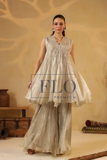 SHIMMERY IVORY TISSUE INDOWESTERN PLAZO SET